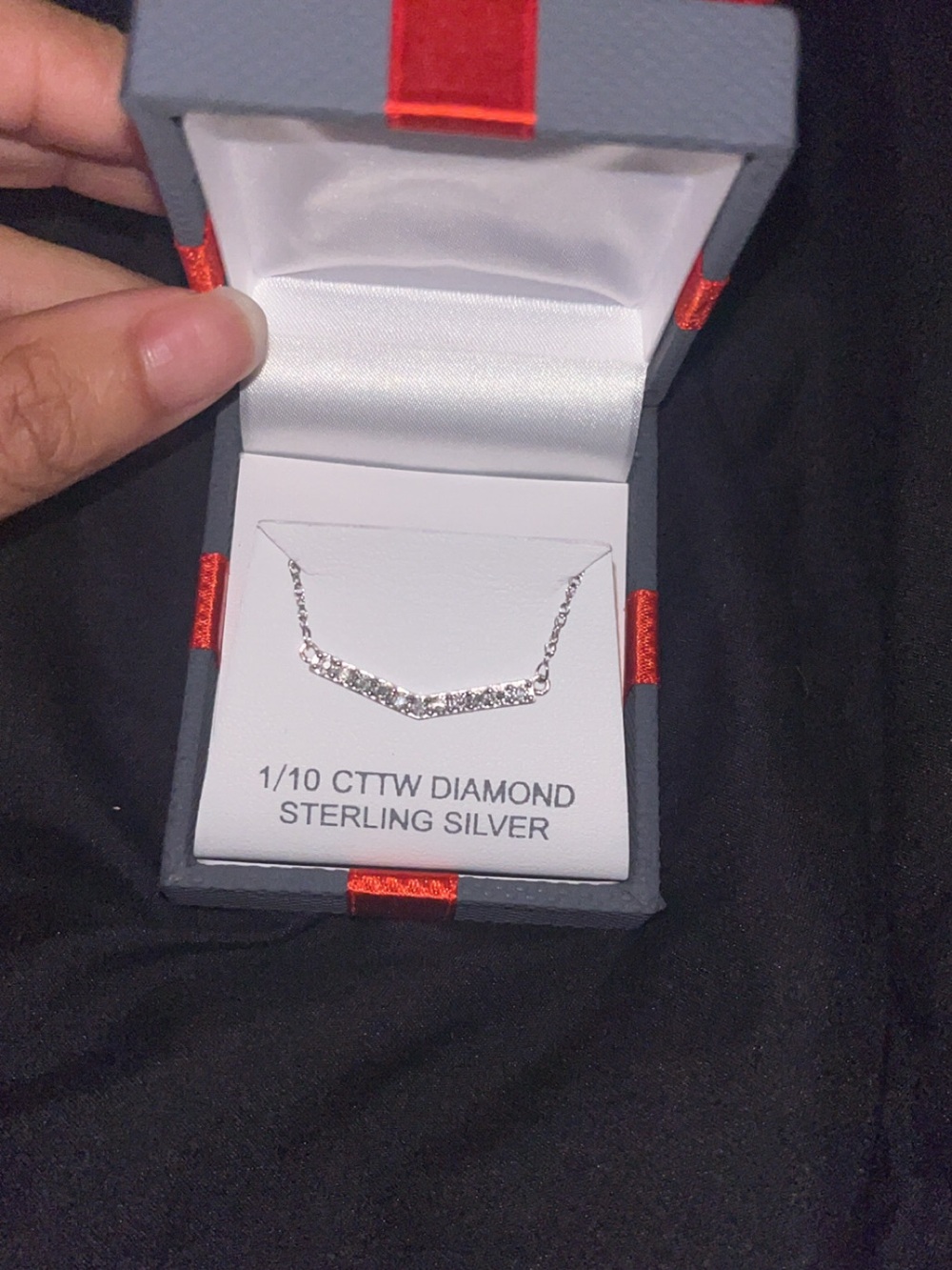 Sterling Silver V-Shape 1/10 Diamond Necklace - White